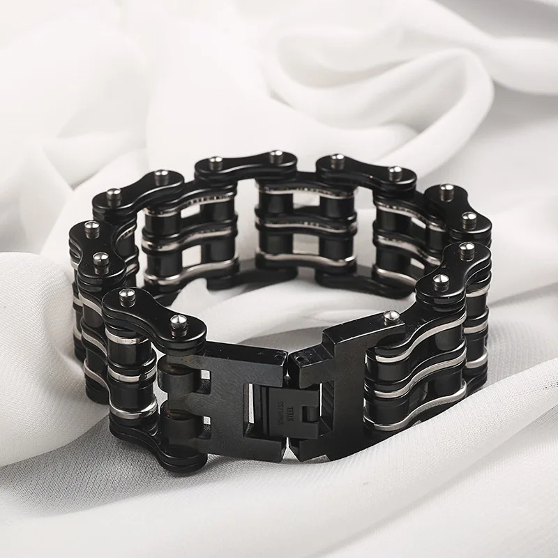 Men Bracelets Heavy Chain Bangles Black Punk Biker Bicycle Motorcycle Chain Link Bracelets for Men Stainless Steel Jewelry