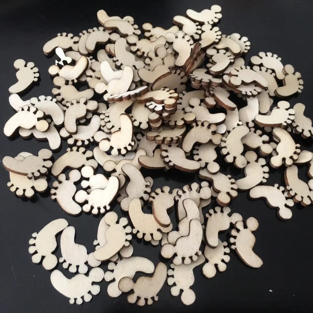 100pcs Baby Unfinished Wood Footprint Cutout Chips Pieces for Arts Crafts Project