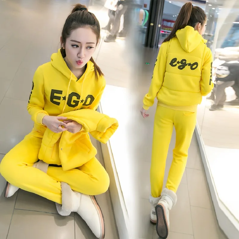 Autumn and winter new Fashion women suit women's tracksuits casual set with a hood fleece sweatshirt three pieces set