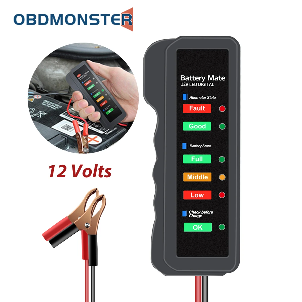 OBDMONSTER 12 V Tester akumulatora samochodowego Test alternatora pojazdu 12 V bateria sprawdź narzędzie diagnostyczne dla samochodów i motocykli