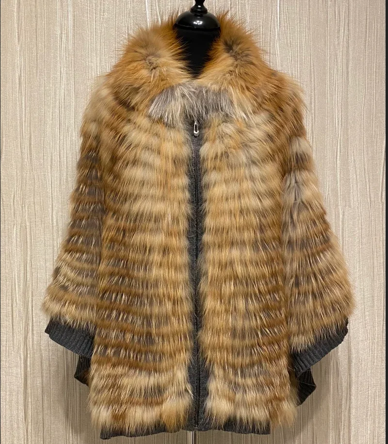 Real Fox Fur Coat for Ladies, Silver Fox, Braided Shawl, European Street Style, Fashion, Winter