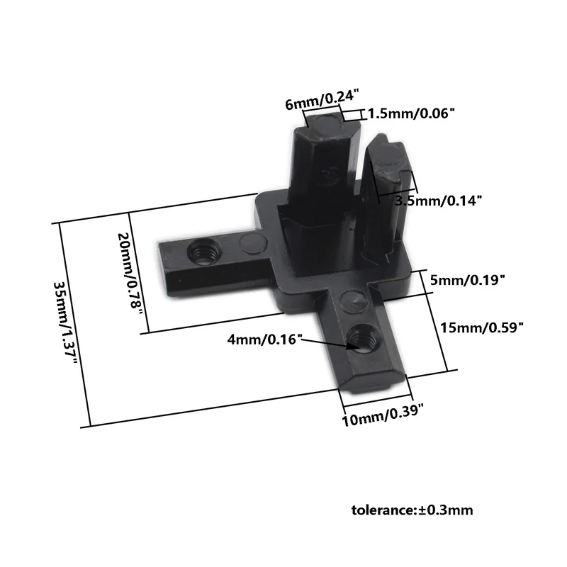 4PCS Black 3-Way End Corner Bracket Connector with Screws for 6mm T Slot Aluminum Extrusion Profile 2020 Series