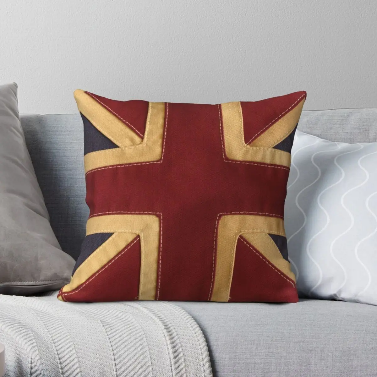 Stitched Union Jack Square Pillowcase Polyester Linen Velvet Pattern Zip Decor Throw Pillow Case Sofa Seater Cushion Case