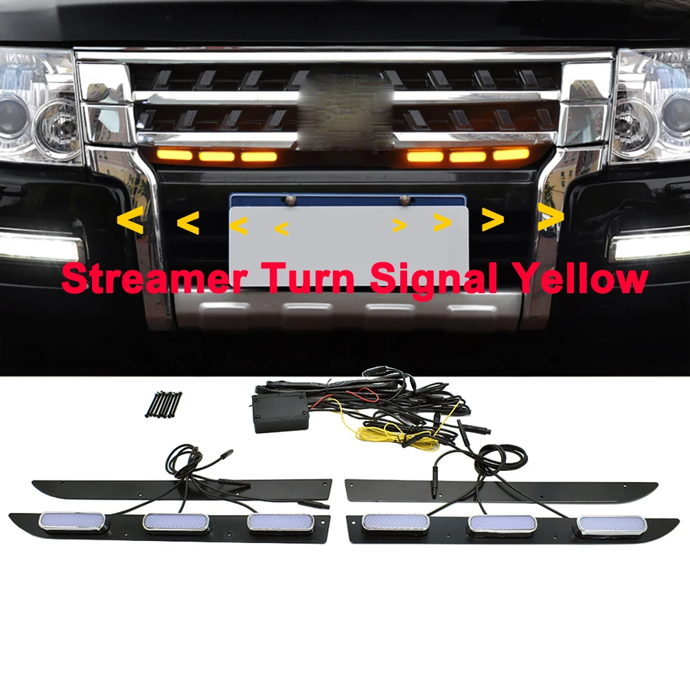 Raptor-Style Led Grille Light With Turn Signal Streamer Amber Flashing Grill Mount Assemblies For Mitsubishi Pajero 2015-2018