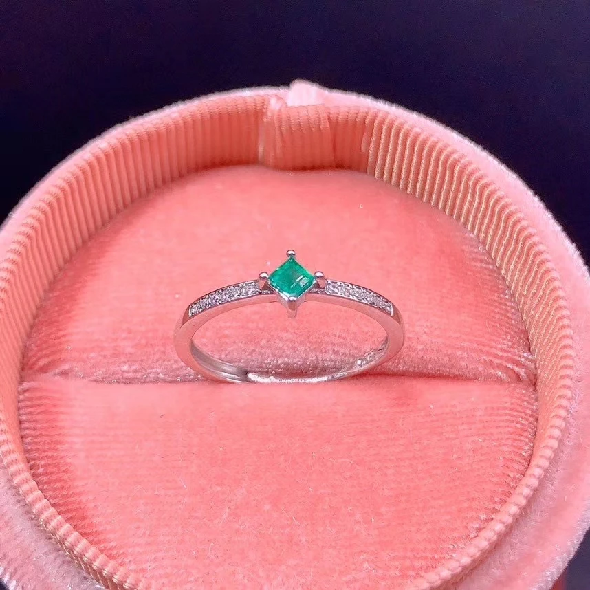 CoLife Jewelry Simple Silver Ring for Daily Wear 3mm Natural Emerald Ring 925 Silver Emerald Jewelry Gift for Girlfriend