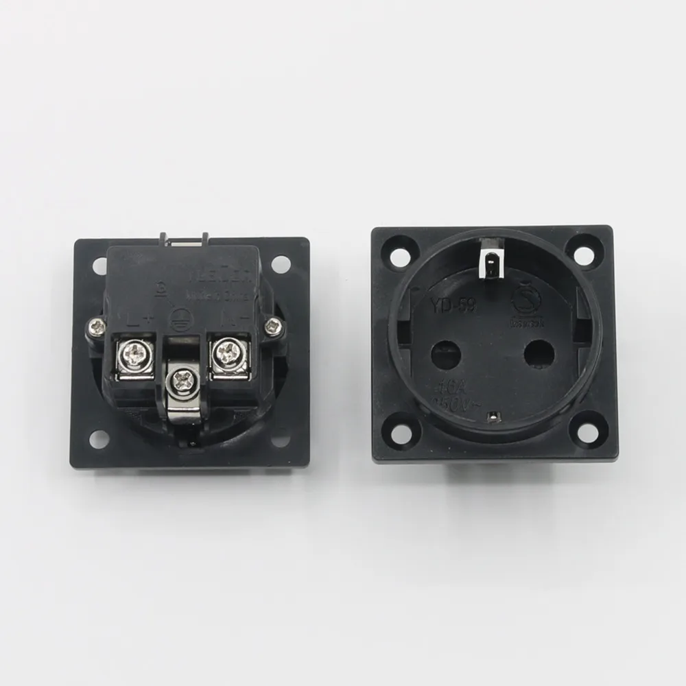 Toma de corriente tipo europeo para chasis, enchufe para tarjeta montada de 50x50MM, AC220-250V, 16A, europeo, Schuko, 2 pines IEC, 1 ud.