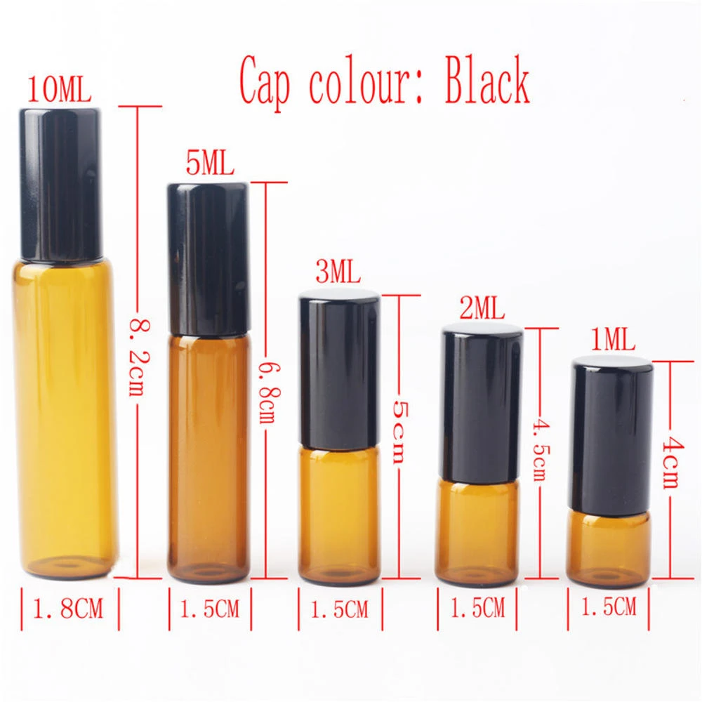 1ML 2ML 3ML 5ML 10ML Amber Roll On Roller Bottle For Essential Oils Refillable Perfume Bottle Deodorant Containers Hot Sale