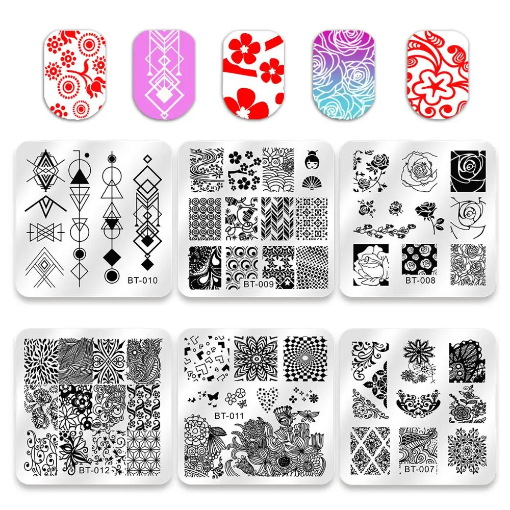 Biutee 12 Pcs Nail Stamping Plates Set 12 Nail Manicure Plates +1 Polish Stamper + 1 Scraper DIY Stamp Template Nail Tool Kits