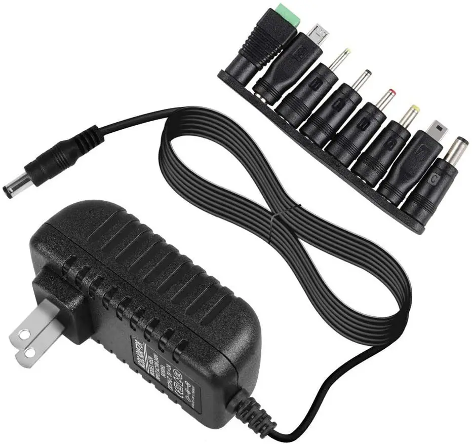 Universal AC to DC 5V 2A Power Supply Cord Adapter Charger with 8 Variable Plug Tips (Include 5.5mm / 3.5mm / Mini USB/Micro USB