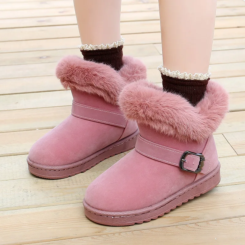 Winter Baby Girls Velvet Short Snow Boots With Fur Kids Princess Warm Shoes Slip On