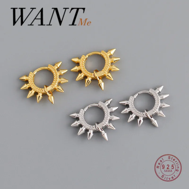 WANTME Fashion Punk Real 925 Sterling Silver Geometry Spike Rivet Ear Buckle for Women Rock Unisex Bohemia Earrings Jewelry Gift