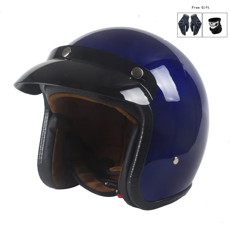 

Dark Blue Retro ABS Material Open Face 3/4 Helmets Vintage Sun Visor Motorbike Helmets Casque Moto Scooter Protection for Men