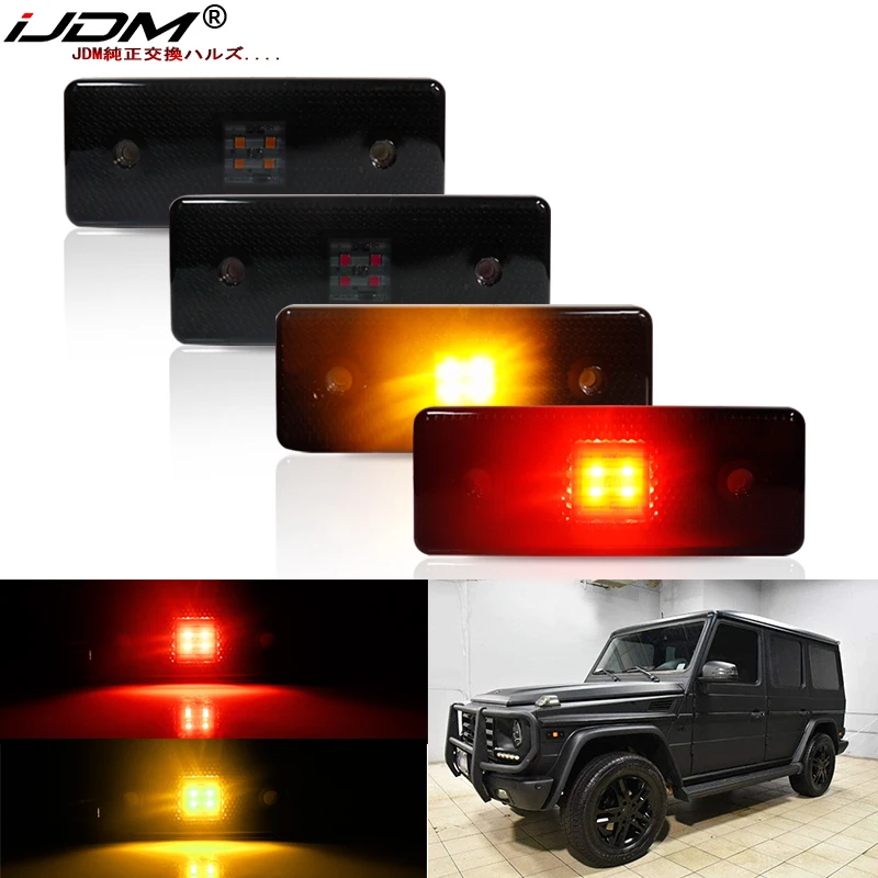 iJDM Amber/Red LED Side Marker Light For 15-2018 Mercedes W463 G-Class G550 G63 G65 AMG,Replace Front /Back OEM Sidemarker Lamps