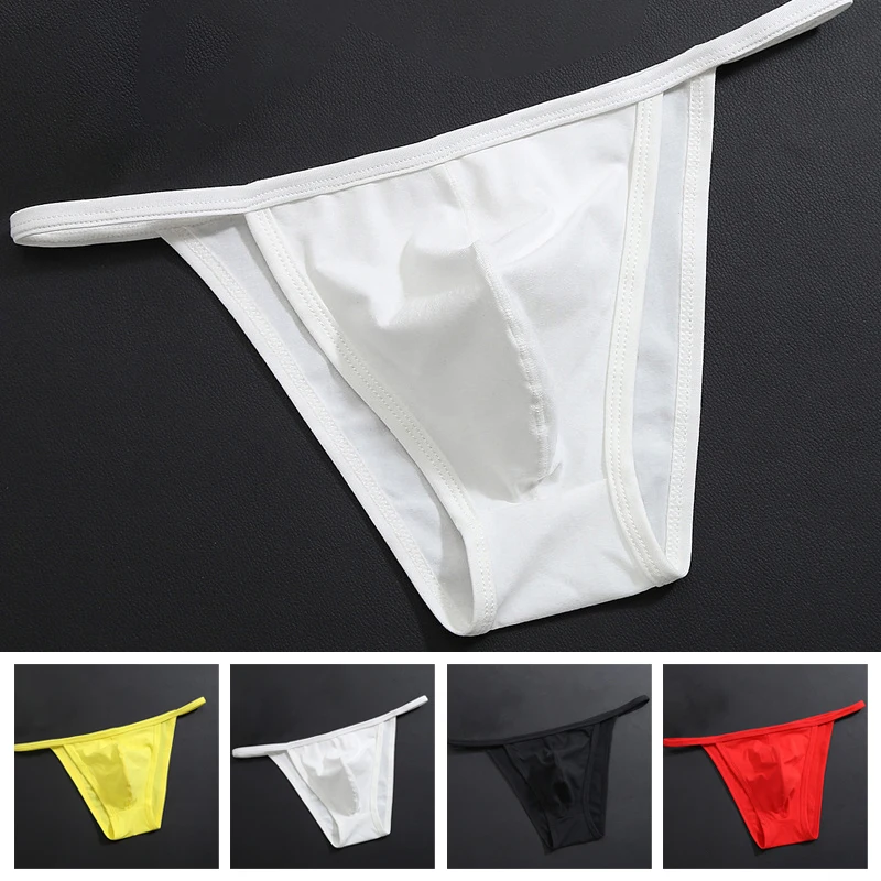 Men\'s Sexy Solid Color Low-Rise Thong Briefs Breathable Underwear Hot Sexy Tangas Thong Comfortable Lingerie Underwear Male