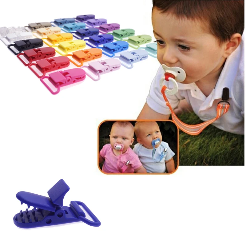 100 Pcs 20 Color Mixed Hot D Shape 25mm Plastic Baby Pacifier Clip Holder Newborn Baby Dummy Soother Bib Toy Chain Gift