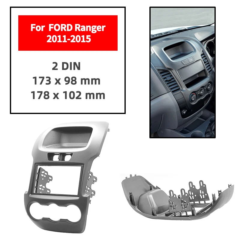 

Double Din Radio Fascia for FORD Ranger 2011-2015 Black Panel Dash Mount Installation Trim Kit Face Black Frame GPS