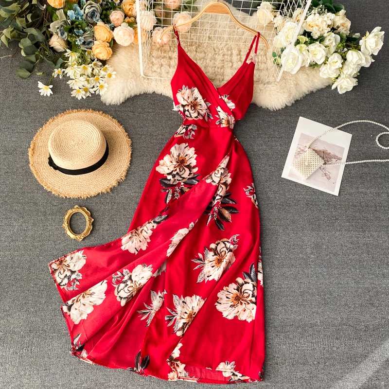 Stylish Women Dresses Summer Print Fabulous Women Clothes Elegant Robe Femme V-neck Sleeveless Maxi Dresses Club Dress vestidos