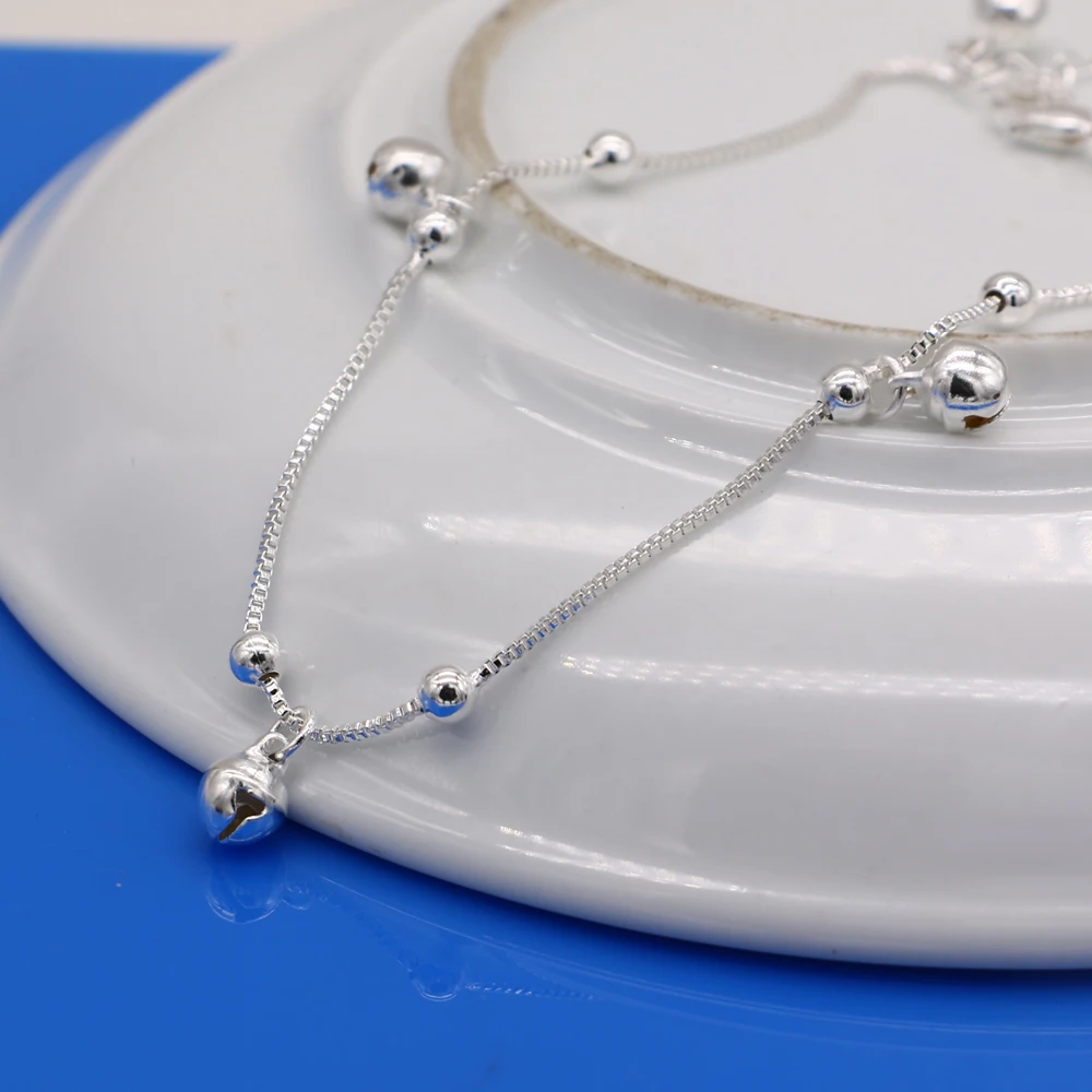 Minimalist 925 sterling silver bell anklet for women summer popular jewelry bead anklet girl accessories birthday gift