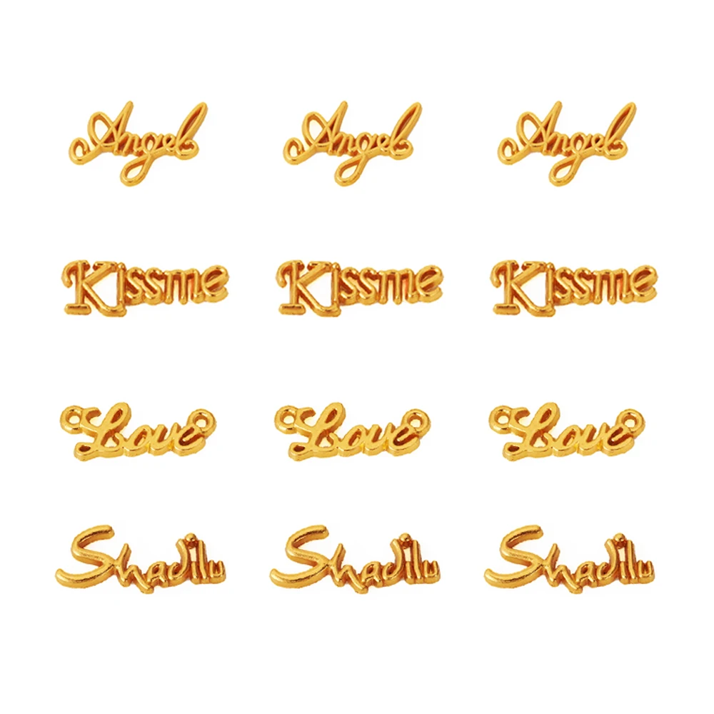 40Pcs/set Alloy Word Love & Angel & Kiss Me Cabochons Charm for Glass Lockets Epoxy Resin Supplies Filling Accessories