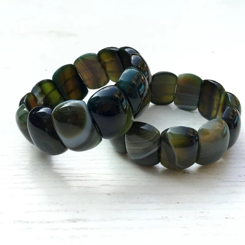 18X25MM Natural Stone Agate Crystal Elastic Bracelet for Men and Women Fashion Charm Jewelry