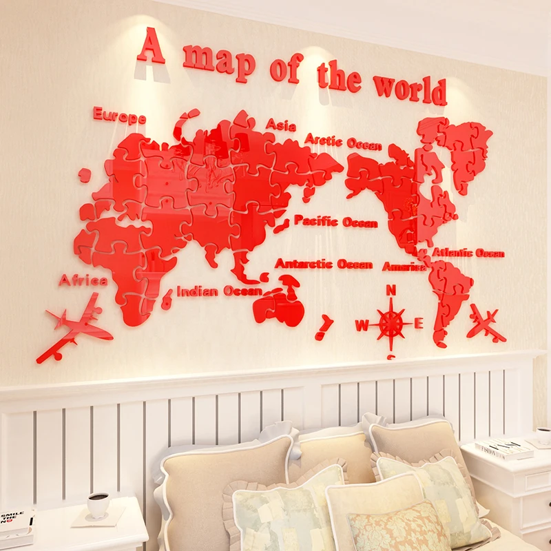 Imagem -03 - Adesivos de Parede Mapa Mundi 3d Arte Decoração Escritório tv Plano de Fundo Acrílico