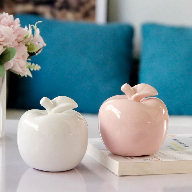 Creative Ceramic Apple Crafts White Pink Fruit Decoration Living Room Office Desktop Apple Decor Home Decoration Christmas Gift