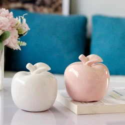 Artesanías de manzana de cerámica creativa, decoración de frutas blancas y rosas, sala de estar, oficina, escritorio, decoración del hogar, regalo de Navidad