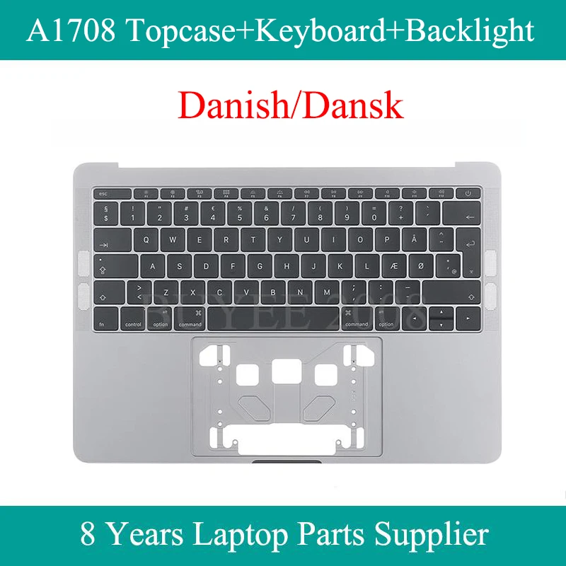 

Original Laptop Dansk A1708 Topcase For Macbook Pro Retina 13.3" A1708 Danish Keyboard Backlight Top Case 2016 2017