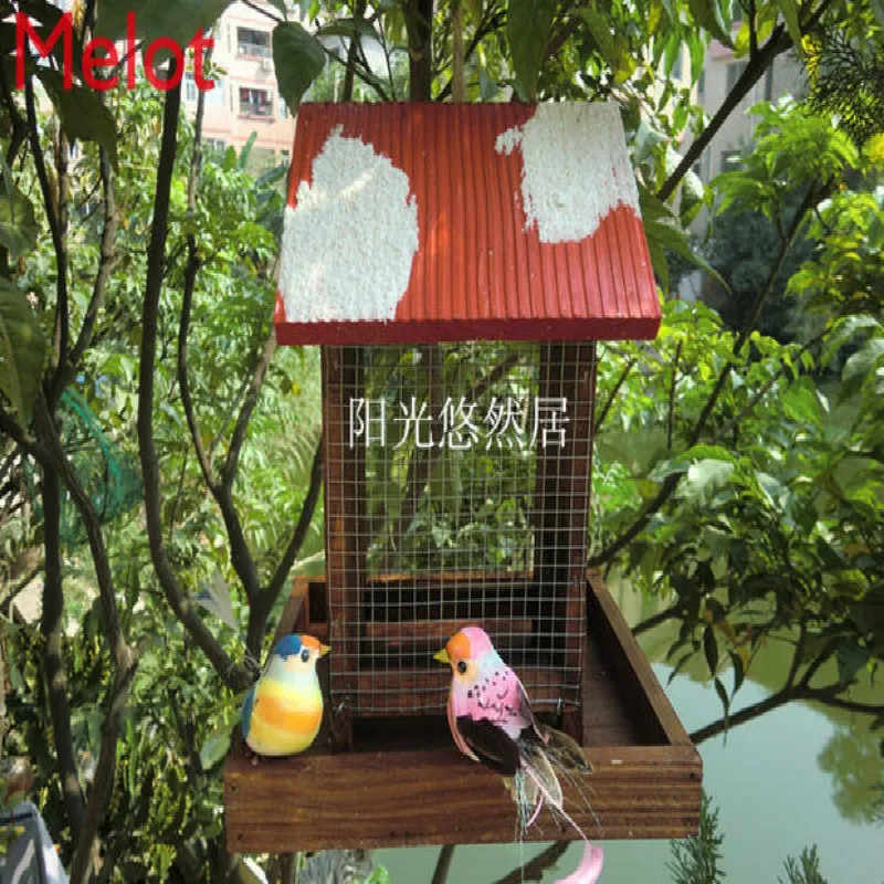 

Outdoor Feeder Bird Cage Bird Nest Bird House Pastoral Garden Decorations Wooden Bird Feeder Feeder Wild Bird Recruitment