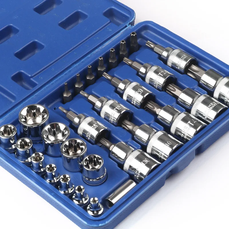 30Pcs Socket Socket Key Set Pneumatic Tool Batch Sleeve Set Machine Motor Socket Wrench Female Torx Male With 1/4\