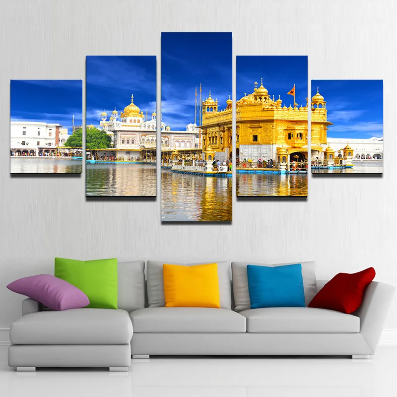 5 Pieces Landscape Golden Temple Amritsar Canvas Painting Building Posters and Prints Wall Pictures Cuadros Home Decor No Frame