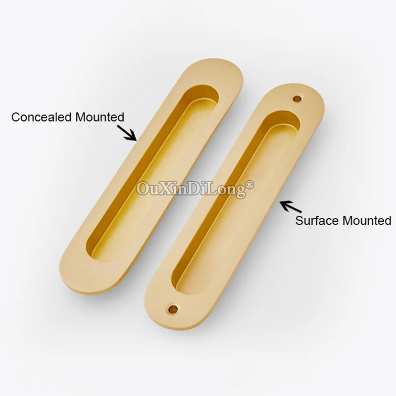 High Quality 4PCS European Pure Brass Recessed Sliding Door Handles Invisible Hidden Cupboard Wardrobe Cabinet Door Handles