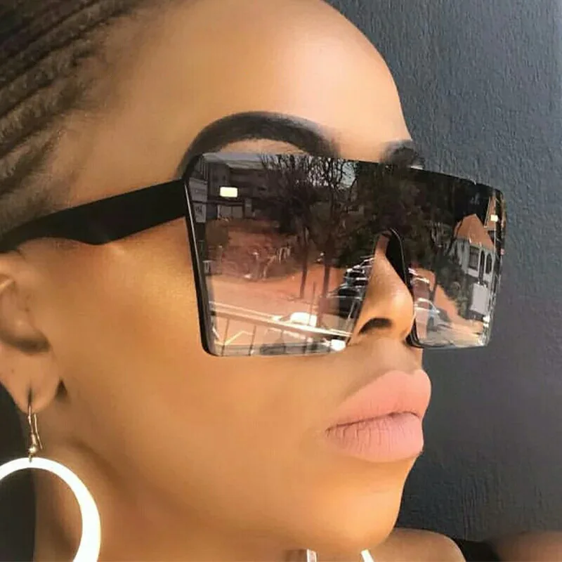 

2024 Fashion Oversized Square Sunglasses Retro Gradient Big Frame Sun Glasses For Women One Piece Gafas Shade Mirror Clear Lens