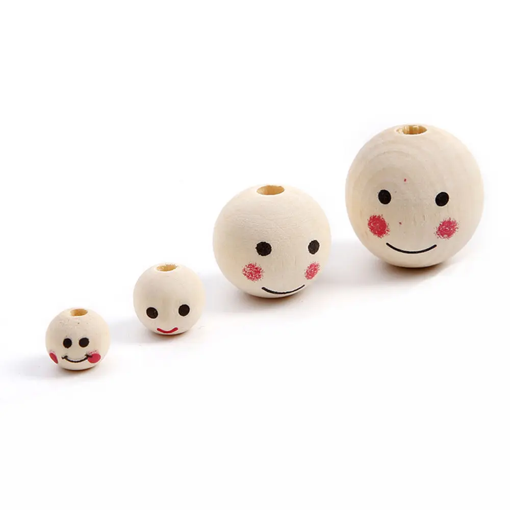 Smile Face Painting Round Natural Wood 10mm 12mm 20mm 25mm Loose Woodcraft Beads for DIY Crafts Handcraft Jewelry Making