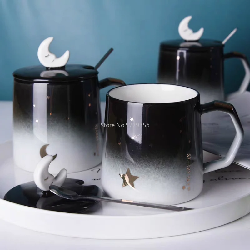 

Mug with Lid Spoon Household Ceramic Cup Coffee Couple Drinking Cups and Mugs
