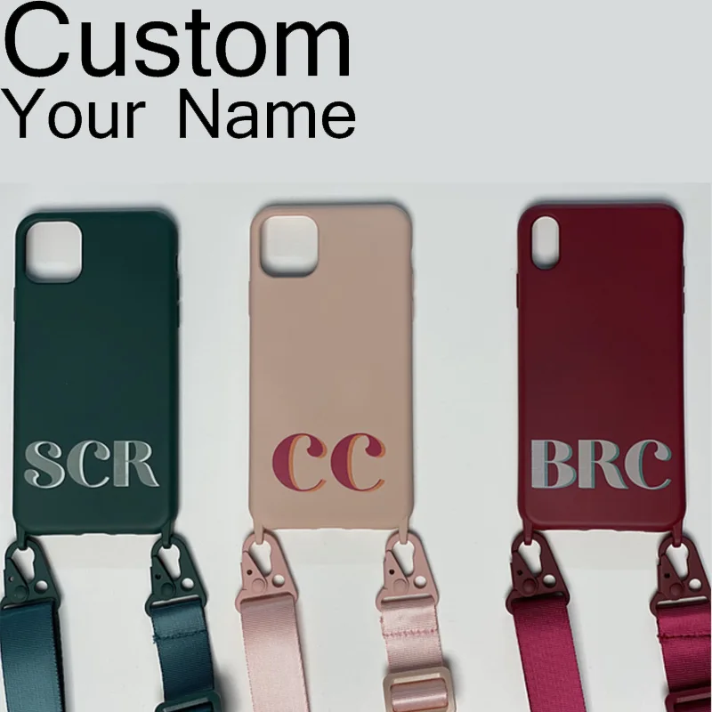 Custom Capital Letters Names Phone Case with strap lanyard For iphone 14 13 Promax 14plus X XR XS Max 11 Promax 12 13 Mini Cases