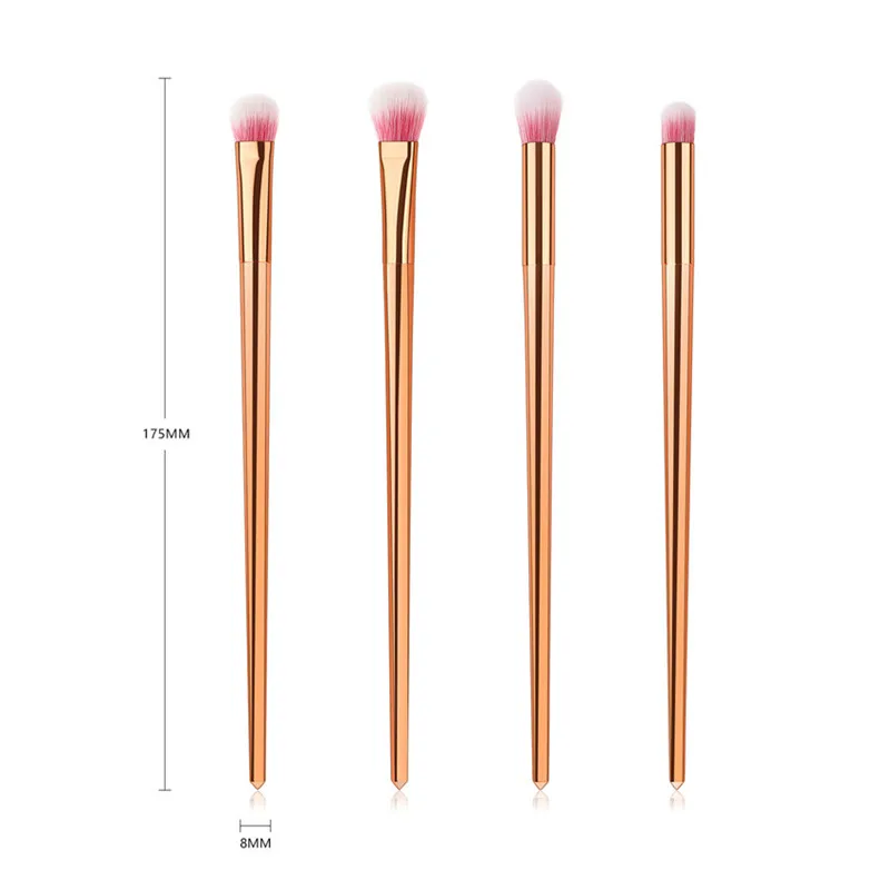 SAIANTTH 4pcs long rose gold eyes Makeup Brushes Set eyebrow Eyeshadow Eyeliner Lip Brush Tool kit Pink white hair maquiagem