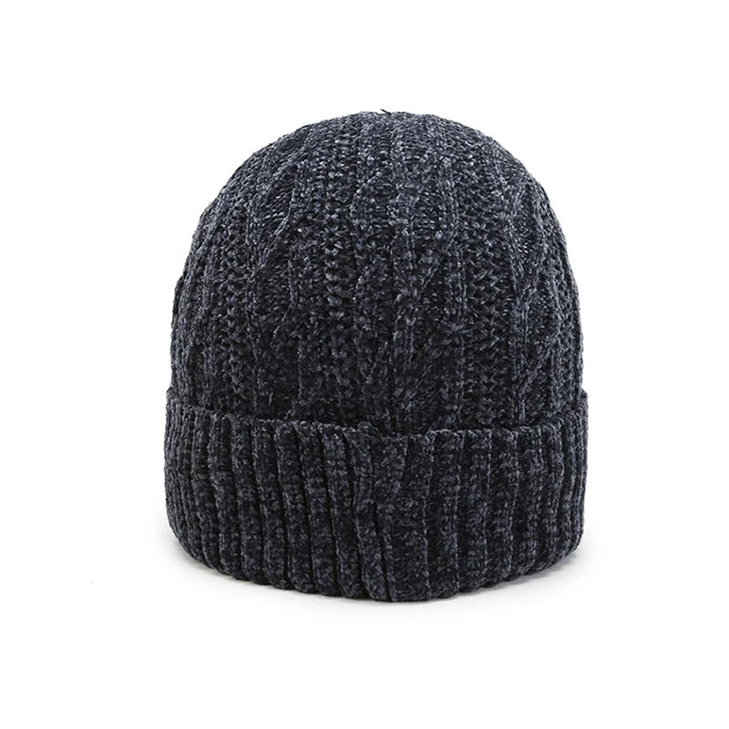 Winter Hats for Men Thicker Beanies Metal Stick Knitted Cap Autumn Cycling Beanie Women Fleece-lined Warmer Bonnet Solid Cap