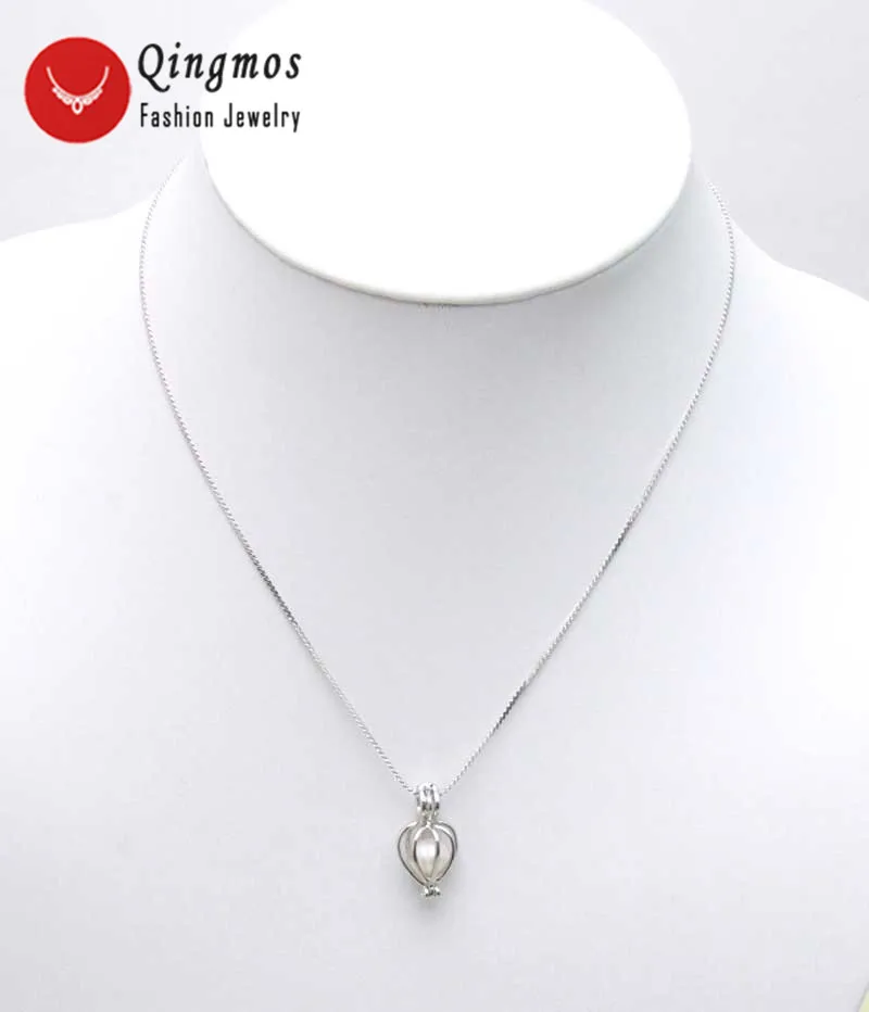 Qingmos Wish Pearl Heart Pendant Necklace for Women With Cage Holder Pendant Love Pearl Necklace Oyster Chain Chokers Gift Box