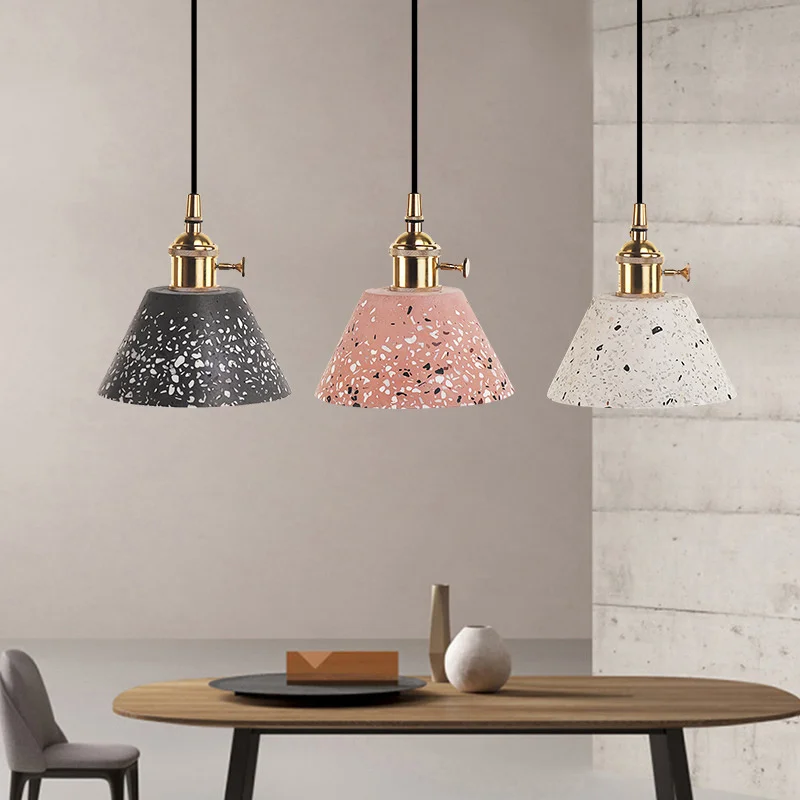 Nordic Modern Simple Black White Pink E27 Terrazzo Copper Droplight Living Room Bedroom Bedside Bar Coffee Shop Led Pendent Lamp