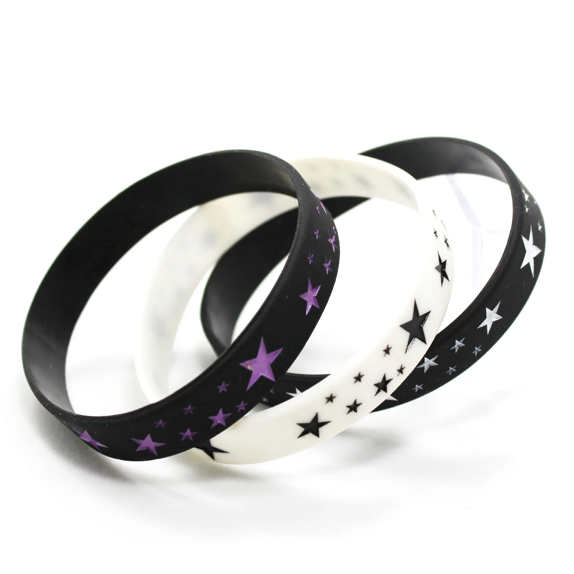 1PC Debossed Printed Stars Sport Band Silicone Wristbands Bracelets Fashion Style Women Men Jerwerly Gifts SH329