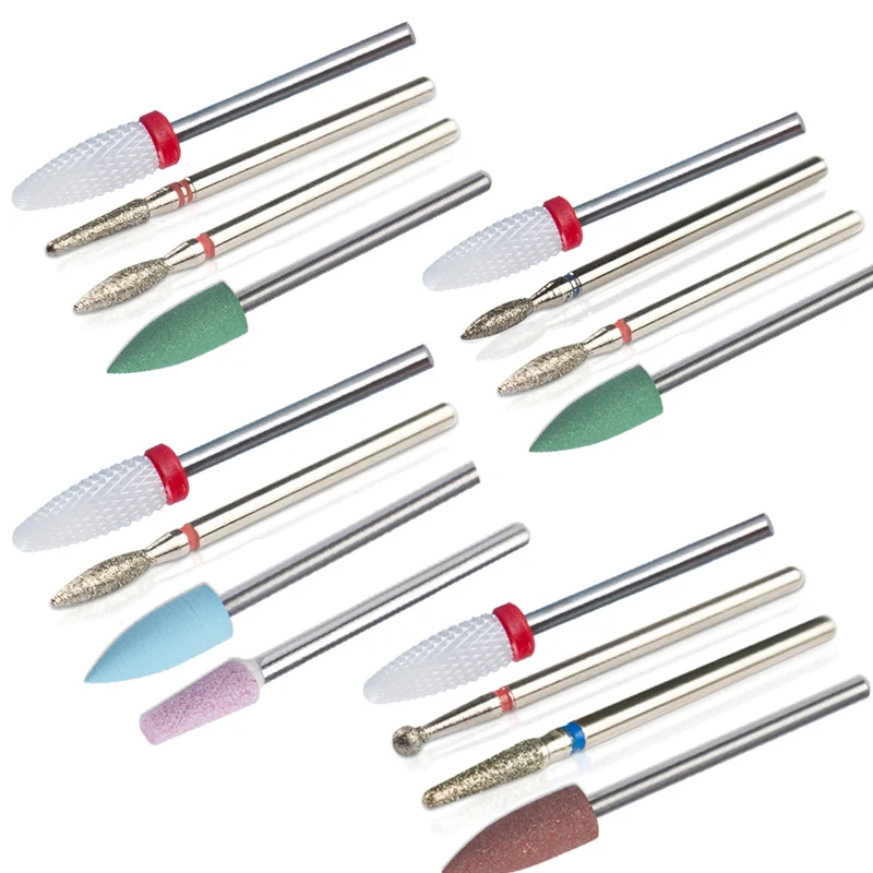 4pc Rubber Silicone Ceramic Diamond Nail Drill Bits Set 3/32 Inch Cuticle Acrylic Gel Removing Nail File Bit Cutter for Manicure