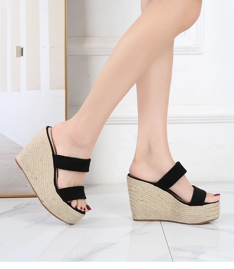 Summer 9cm 11cm High-Heeled Women Pumps Platform Hemp Shoes Buckle Casual Nude Stilettos Round Head Sandals Small Yards:30 31 32