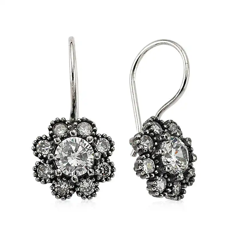 Silver Flower Earrings Zircon Stone 925 Sterling Women for Jewelry Wedding Party Birthday Gift - Box - Fashion Girl Accessories