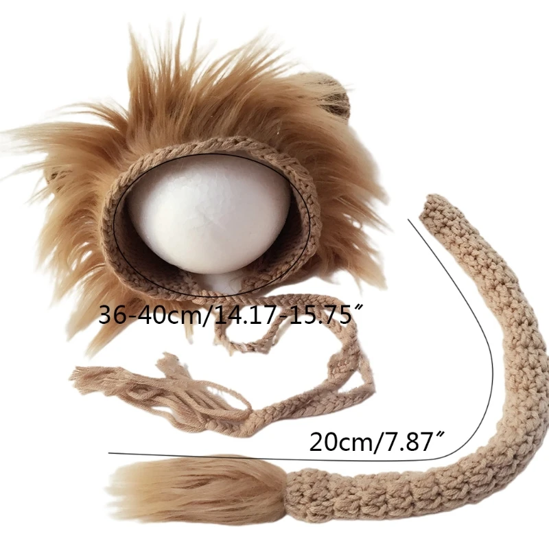 2 Pcs Baby Props Lion Hat Tail Set Newborn Photography Costumes Handmade Knitted Clothes Boys Girls Photo Shooting Outfits