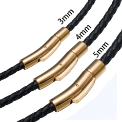 3/4/5mm Black Leather Necklaces for Men Women Choker Braided Genuine Leather Necklace Cord Stainless Steel Magnetic Clasp