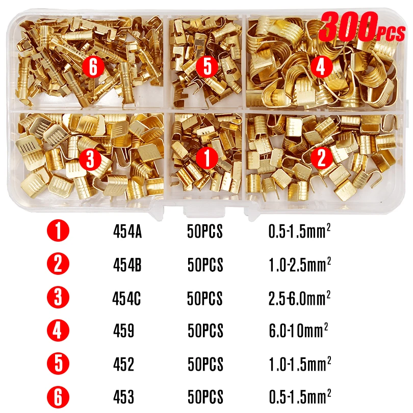 300 Stück U-förmige Kupfer-Crimpklemmen, nicht isoliert, Sortiment, Kabelverbinder, Flachsteckverbinder-Set DJ 453 – Detail 5