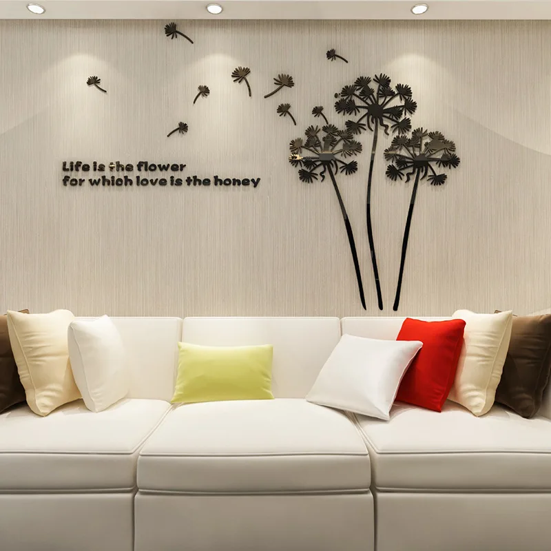 Wall Stickers Decal 3D Flying Dandelion Acrylic Decorative Sticker For Living Room Office Mirror Stickers for TV Background Wall