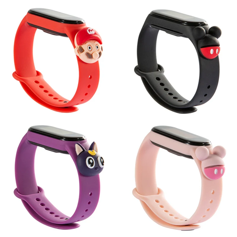 Cute Cartoon Wrist Strap for Xiaomi Mi Band 3 4 5 Soft Silicone Wriststrap Colorful Strap Accessories For Miband 5/4/3