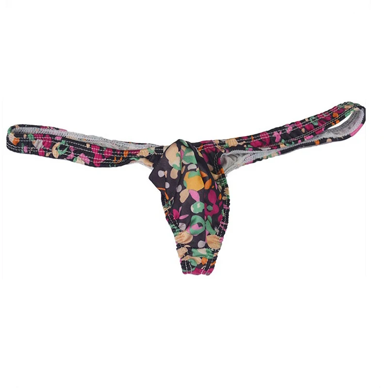 Purple red  flower printing Low rise men's sexy underwear floral print thong and s string panties small penis pouch ZJH857